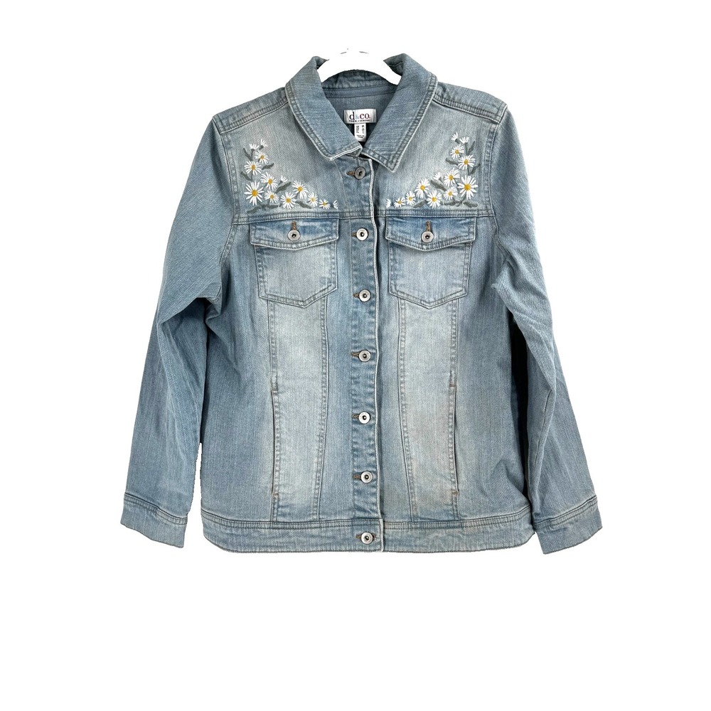 D & Co. Embroidered Daisy Trucker Jean Jacket Women's Med Western Cowgirl Rodeo‎